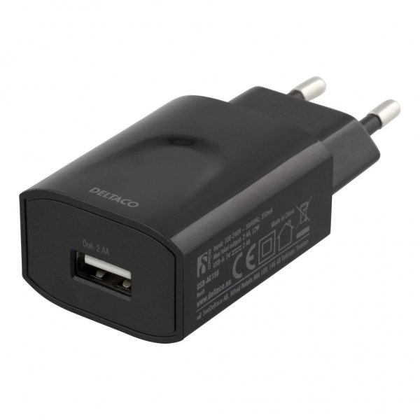 Deltaco Laddare 12W 1xUSB-A Svart