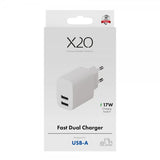 X2O Laddare 17W Dubbel USB-A/USB-A Vit