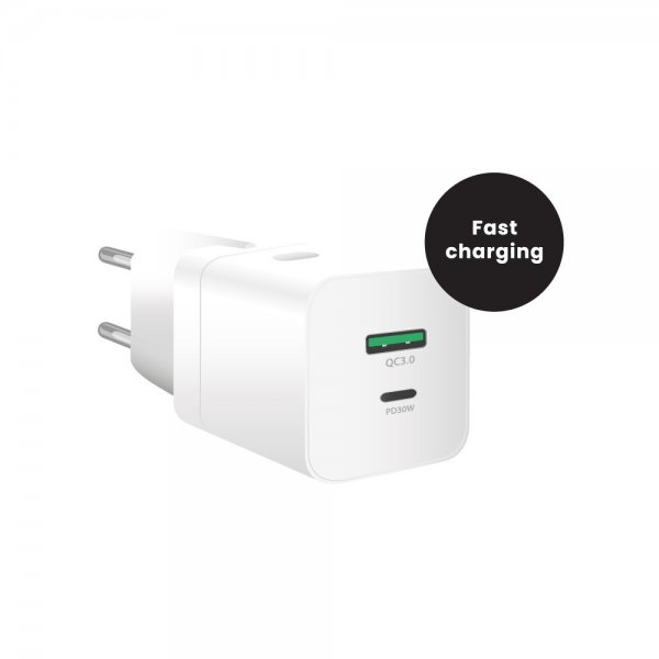 MobileFriend Laddare 2 port USB-A & USB-C 30W Vit