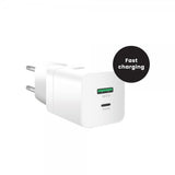 MobileFriend Laddare 2 port USB-A & USB-C 30W Vit
