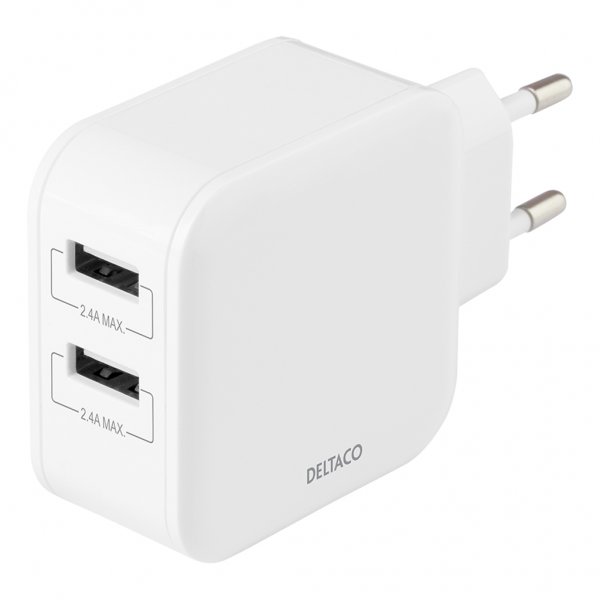 Deltaco Laddare 24W 2xUSB-A Vit