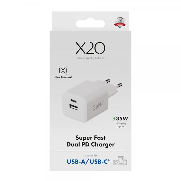 X2O Laddare 35W Dubbel USB-C/USB-A GaN Vit
