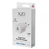X2O Laddare 35W Dubbel USB-C/USB-A GaN Vit