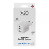 X2O Laddare 65W Trippel USB-C/USB-A GaN Vit