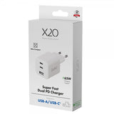 X2O Laddare 65W Trippel USB-C/USB-A GaN Vit