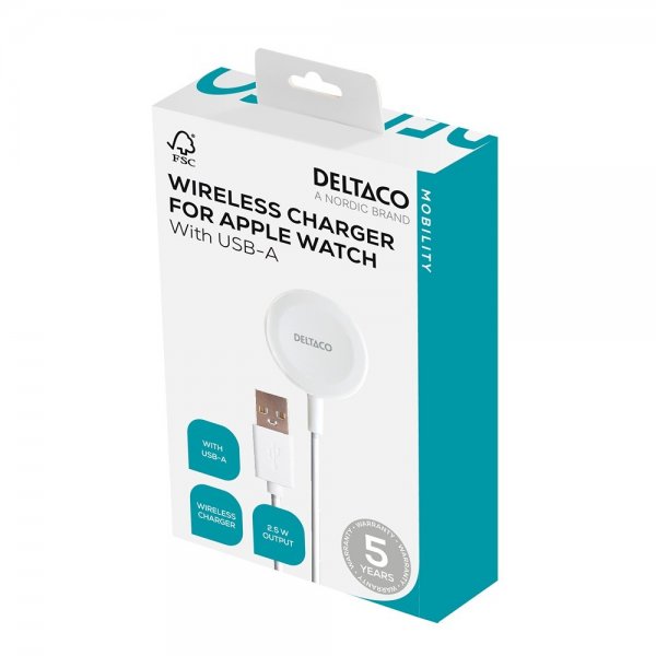 Deltaco Laddare för Apple Watch USB-A 1m Vit