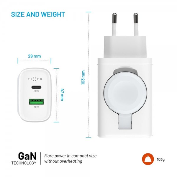 Fixed Laddare GaN 33W Apple Watch/USB-C/USB-A