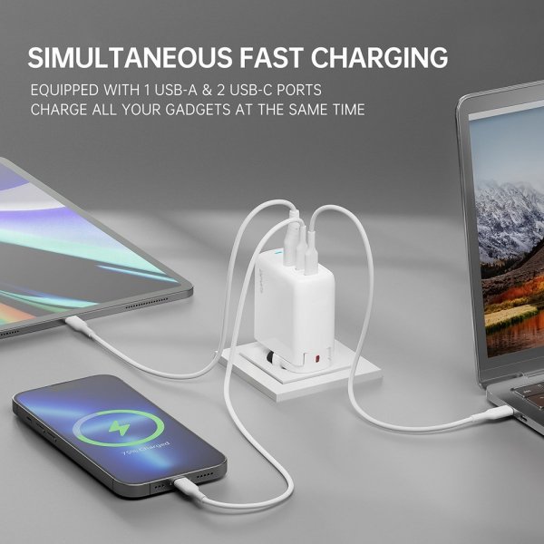 4smarts Laddare GaN Flex 65W 2 USB-C+1 USB-A