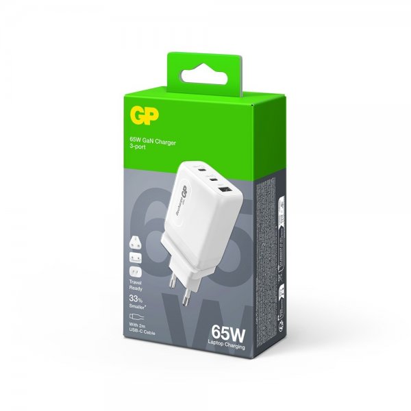 GP Laddare GaN PD 65W 2xUSB-C + 1xUSB-A