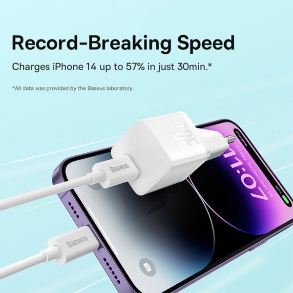 Baseus Laddare GaN5 Fast Charger Mini 30W Vit