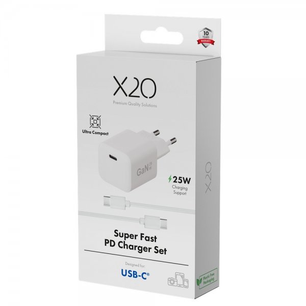 X2O Laddare med Kabel 1.2m 25W USB-C GaN Vit