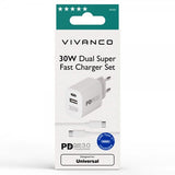 Vivanco Laddare med Kabel 30W Dual Super Fast PD Charger Set