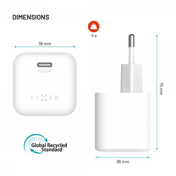 Fixed Laddare Mini PD 65W GaN Vit