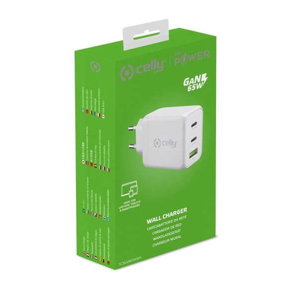 Celly Laddare TC3GAN65W 2xUSB-C/USB-A GaN 65W Vit