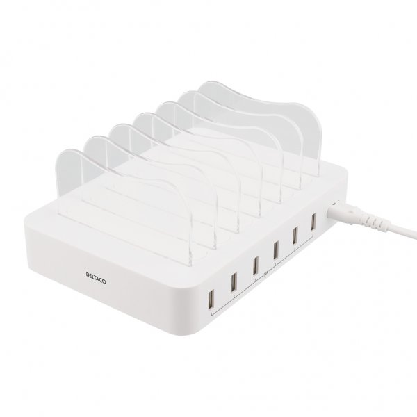 Deltaco Laddningsstation 50W 6xUSB-A Vit