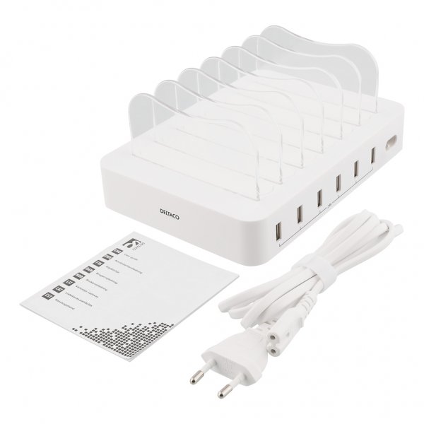 Deltaco Laddningsstation 50W 6xUSB-A Vit