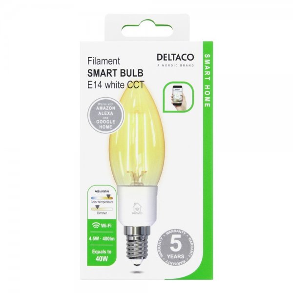 Deltaco Smart Home LED-lampa Filament E14 WiFi 4.5W