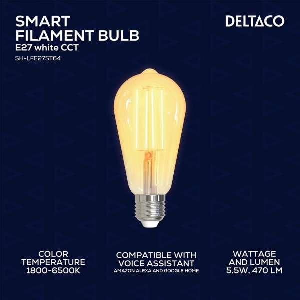 Deltaco Smart Home LED-lampa Filament E27 WiFi ST64 5.5W