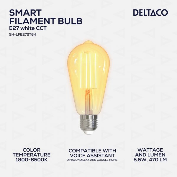 Deltaco Smart Home LED-lampa Filament E27 WiFi ST64 5.5W