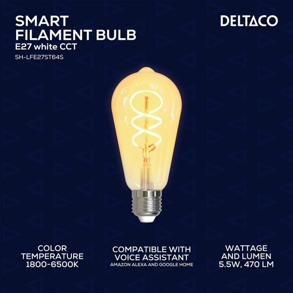 Deltaco Smart Home LED-lampa Filament E27 WiFi ST64 Spiral 5.5W