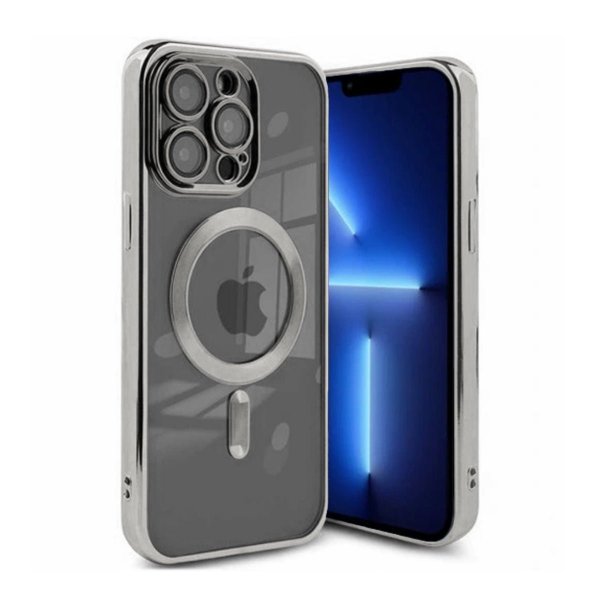 iPhone 13 Pro Max Skal Glitter Transparent MagSafe Silver