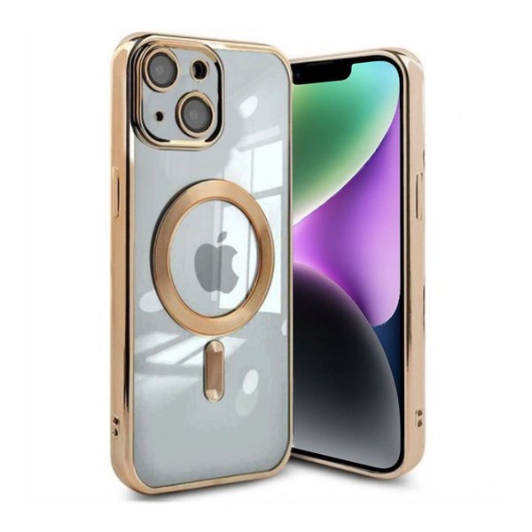 iPhone 14 Skal Glitter Transparent MagSafe Guld