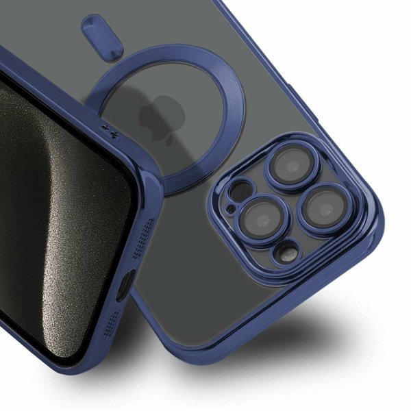 iPhone 15 Pro Max Skal Glitter Transparent MagSafe Mörkblå