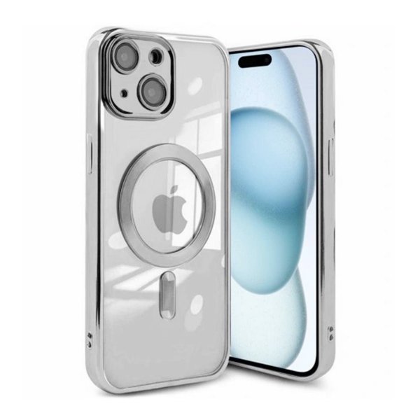 iPhone 15 Skal Glitter Transparent MagSafe Silver