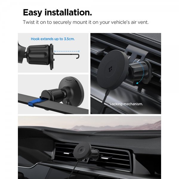 Spigen MagSafe-bilhållare med Trådlös Laddning OneTap Pro 4 Air Vent Hook