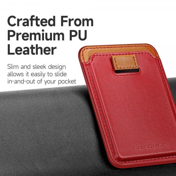 Dux Ducis MagSafe Korthållare Magnetic Leather Wallet Röd