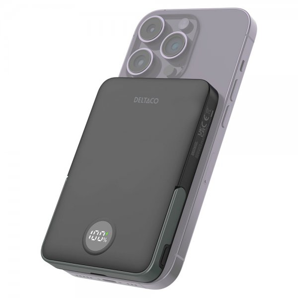 Deltaco MagSafe Powerbank med Stativ 5000 mAh 20W Svart