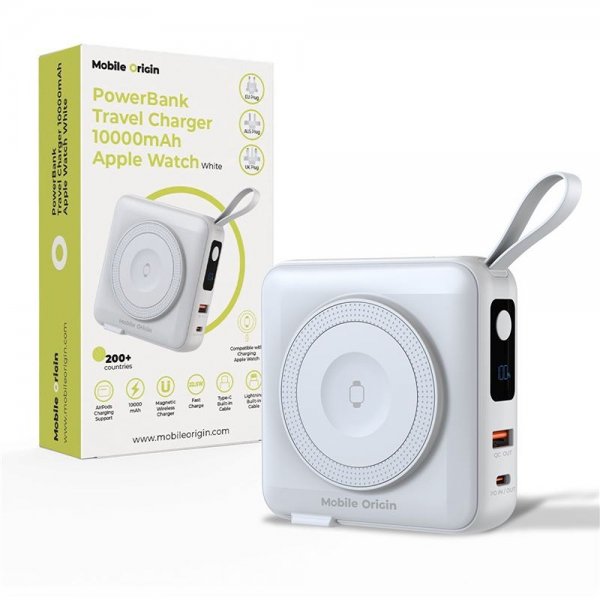 Mobile Origin MagSafe-powerbank/Reseladdare Inbyggda kablar/Apple Watch-laddning Vit