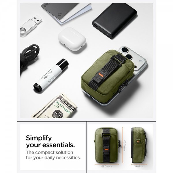 Spigen MagSafe Väska Portable Organizer Pouch Snap Zip MagFit Olive Green