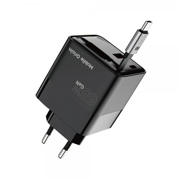 Mobile Origin Laddare med Display GaN 65W inbyggd USB-C Kabel