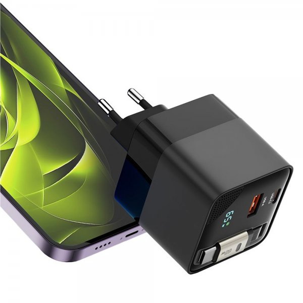 Mobile Origin Laddare med Display GaN 65W inbyggd USB-C Kabel
