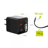 Mobile Origin Laddare med Display GaN 65W inbyggd USB-C Kabel