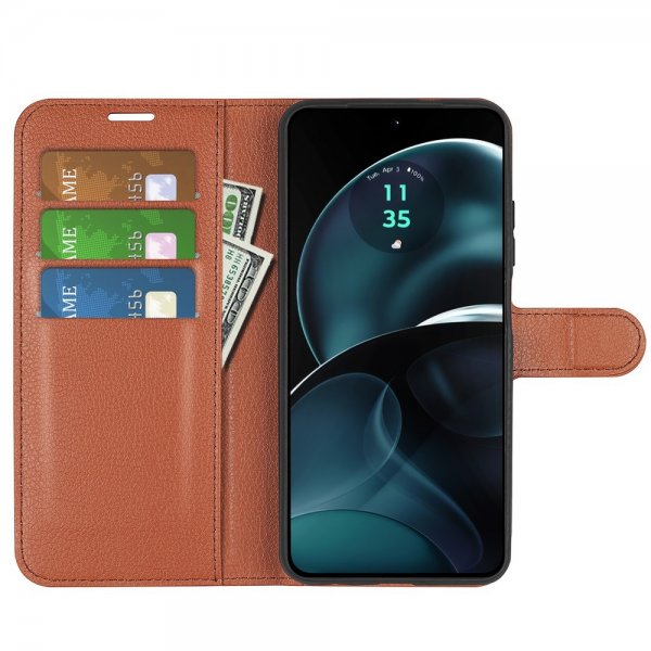 Motorola Moto G14 Fodral Litchi Brun