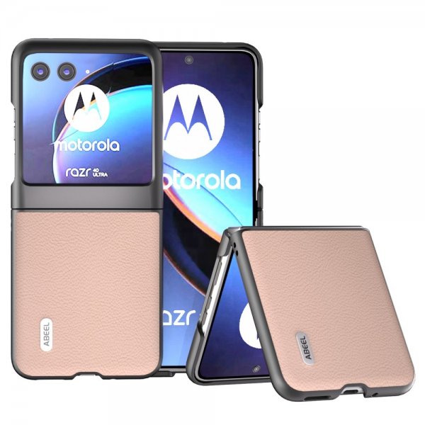 ABEEL Motorola Razr 40 Ultra Skal Äkta Läder Rosa