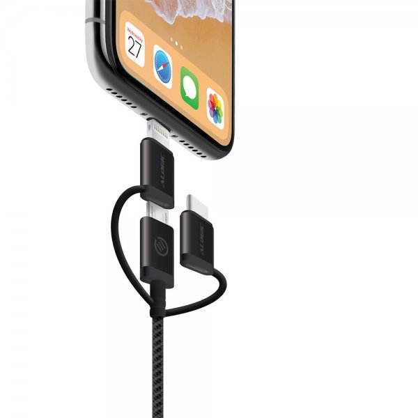 ALOGIC 3-in-1 Kabel Micro USB/Lightning/USB-C 30cm Svart