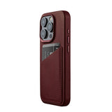 Mujjo iPhone 15 Pro Skal Full Leather Wallet Case MagSafe Burgundy