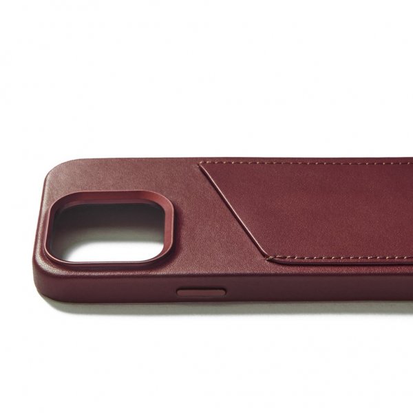 Mujjo iPhone 15 Pro Skal Full Leather Wallet Case MagSafe Burgundy