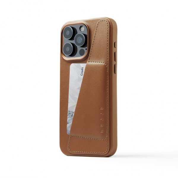 Mujjo iPhone 15 Pro Max Skal Full Leather Wallet Case MagSafe Dark Tan