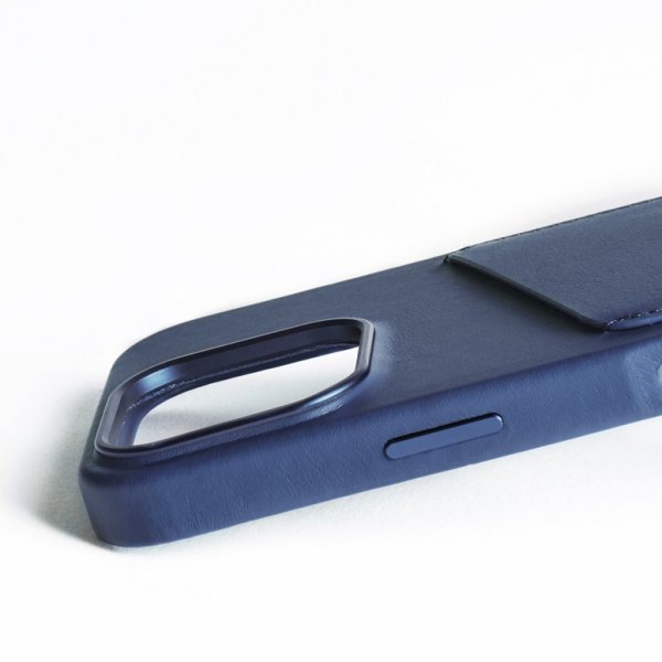 Mujjo iPhone 16 Pro Skal Full Leather Wallet Case Monaco Blue