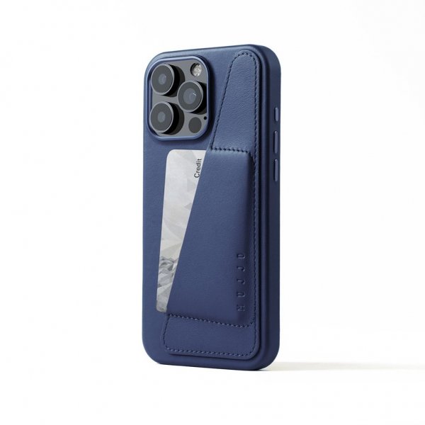 Mujjo iPhone 16 Pro Max Skal Full Leather Wallet Case Monaco Blue