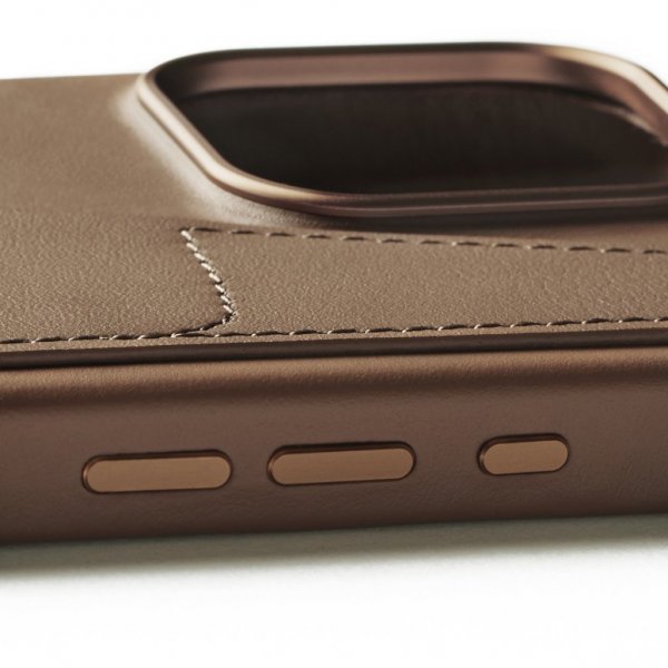 Mujjo iPhone 16 Pro Max Skal Full Leather Wallet Case Dark Tan