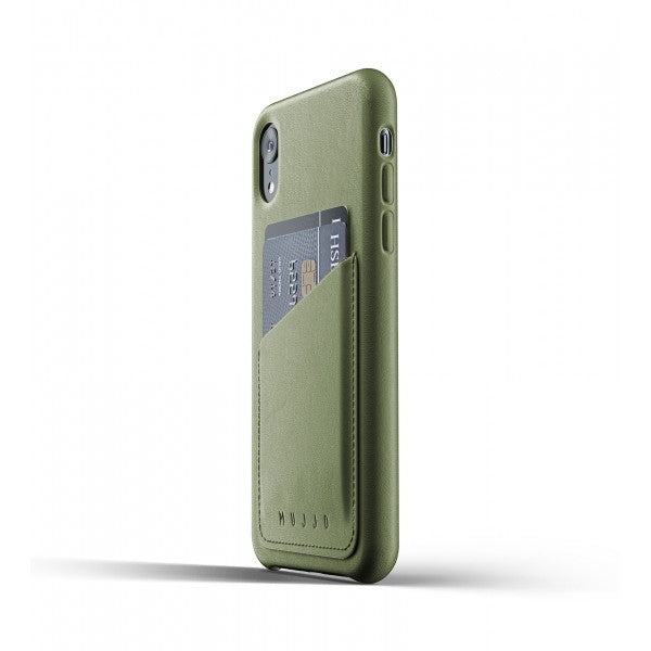Mujjo iPhone Xr Skal Full Leather Wallet Case Olive