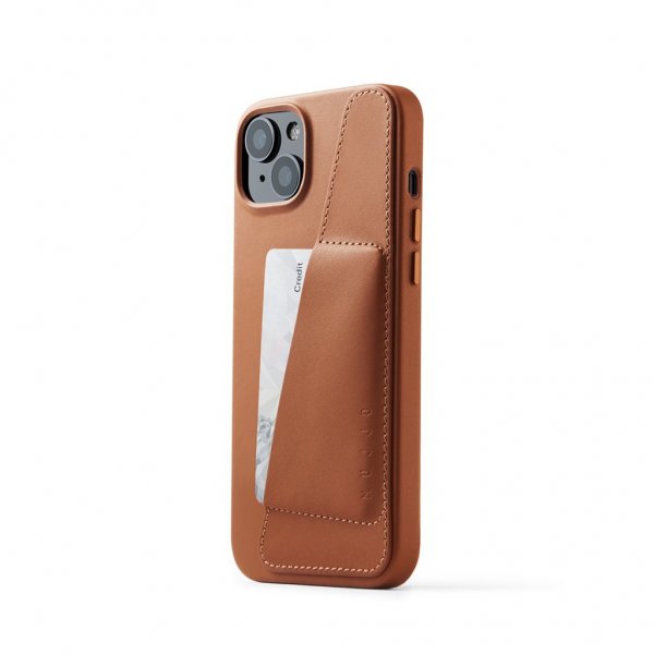 Mujjo iPhone 14 Plus Skal Full Leather Wallet Case Monaco Blue