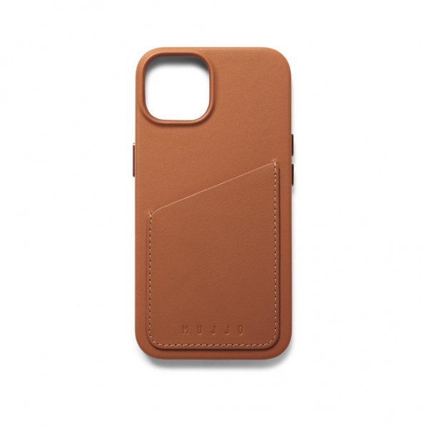 Mujjo iPhone 14 Skal Full Leather Wallet Case Tan