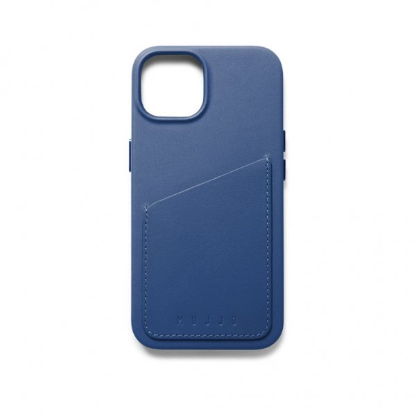 Mujjo iPhone 14 Skal Full Leather Wallet Case Monaco Blue