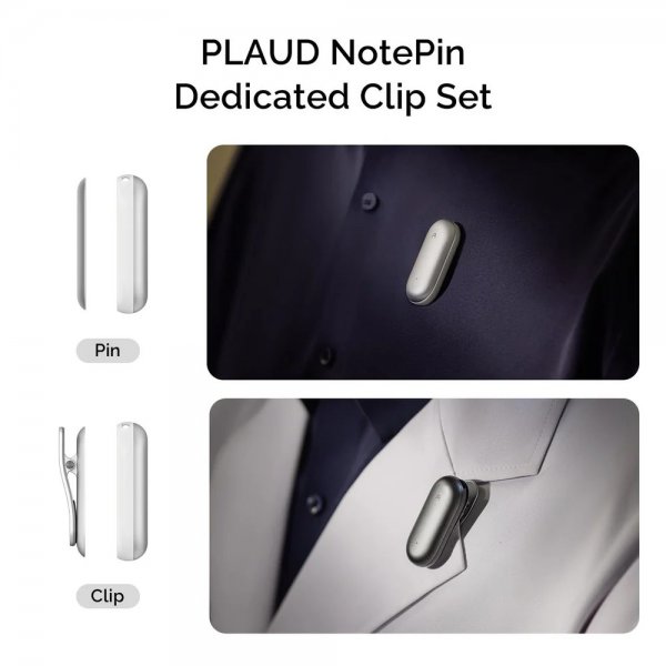 Plaud NotePin klämma och magnetisk stift Lunar Silver
